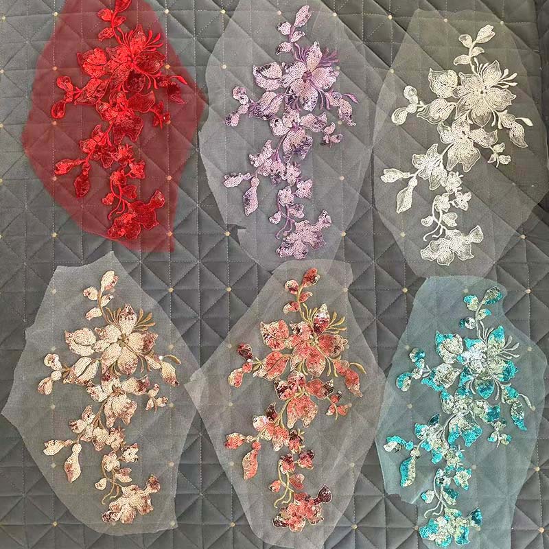 Sewing Production - 28*16 CM 3d Bloem Pailletten Borduurstof