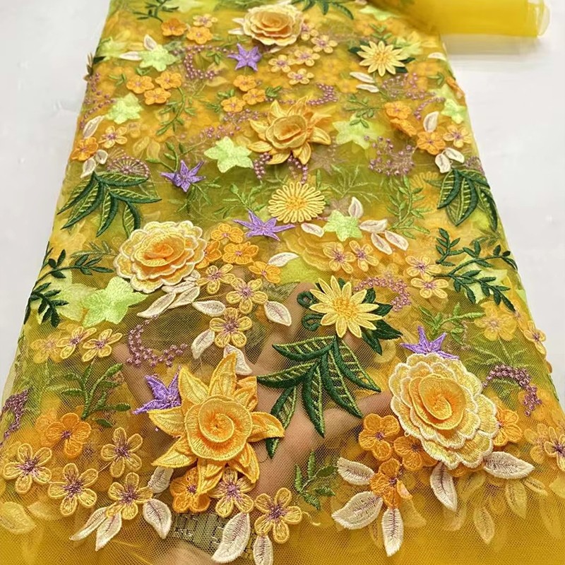 Textile For Sewing - 90x130cm 3D Bloemig Geborduurde Tule Kant