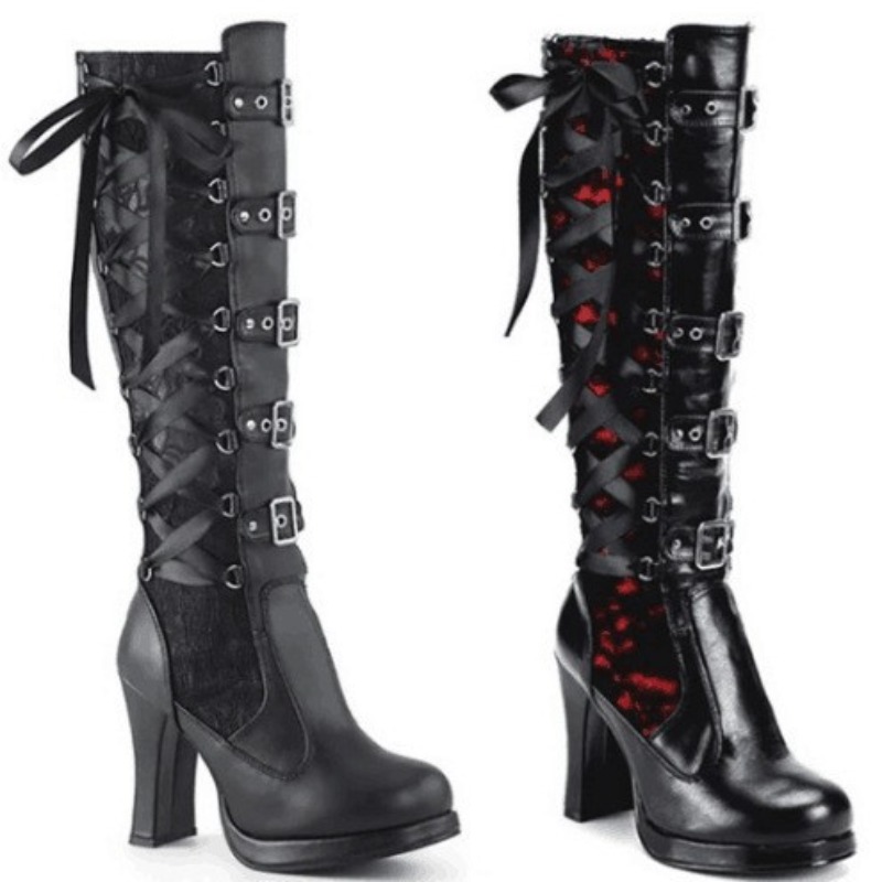 Sewing Cloth - Punk gotische stijl dames kniehoge laarzen